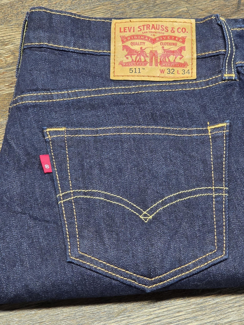 Levi's 511 Slim Skinny Men's Jeans in Dark Indigo with Yellow Stitching